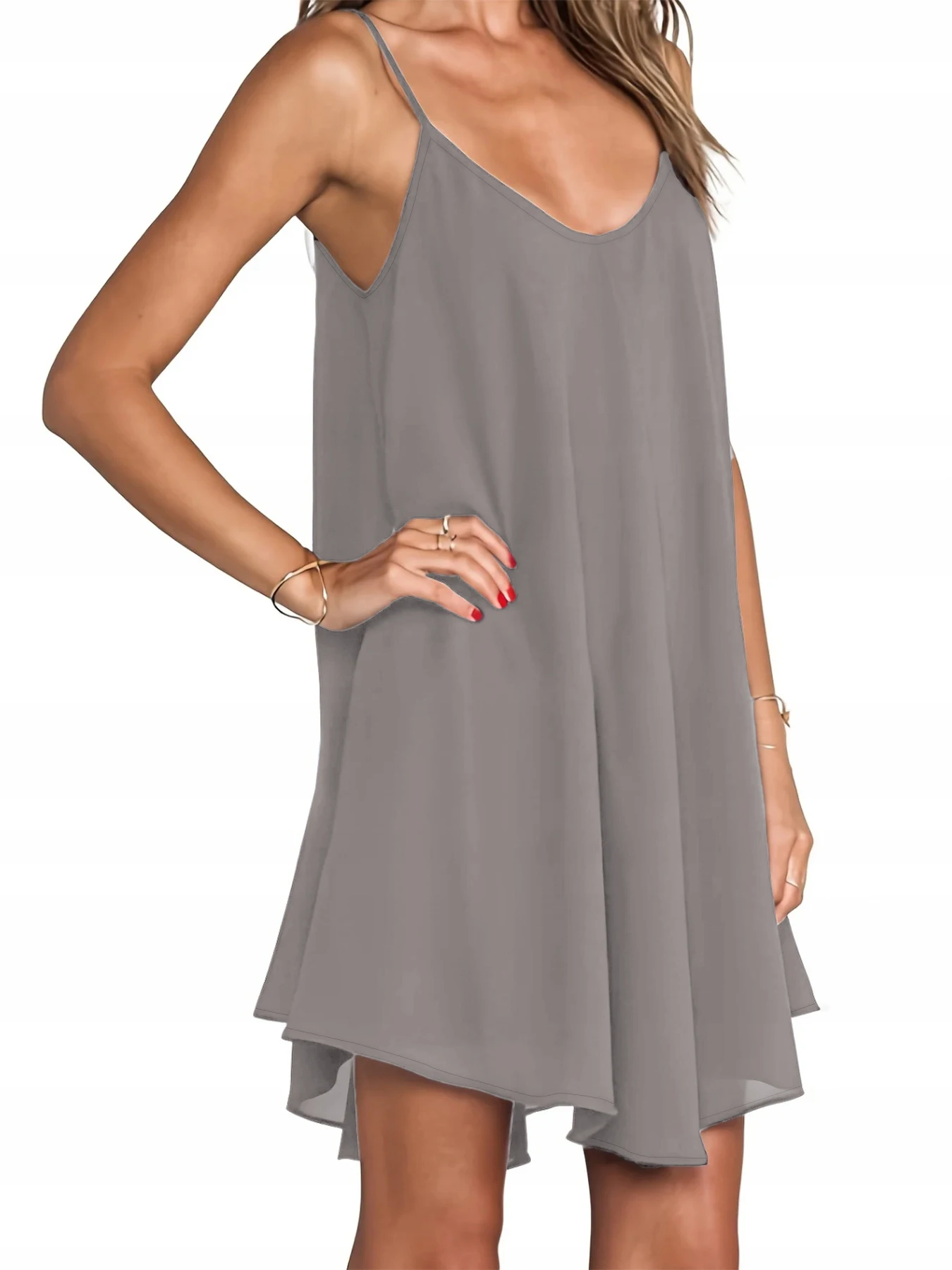 เดรสยาวคอวีสีพื้น ดีไซน์ชายกระ - Shift Dress Sleeveless บทวิจารณ์และราคา