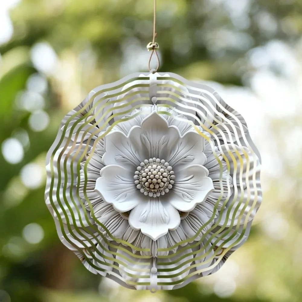 CIFBUY Metal Wind Chime Flower Wind Spinner 360° Rotating Hook Outdoor Garden Yard Decor Hanging Ornament