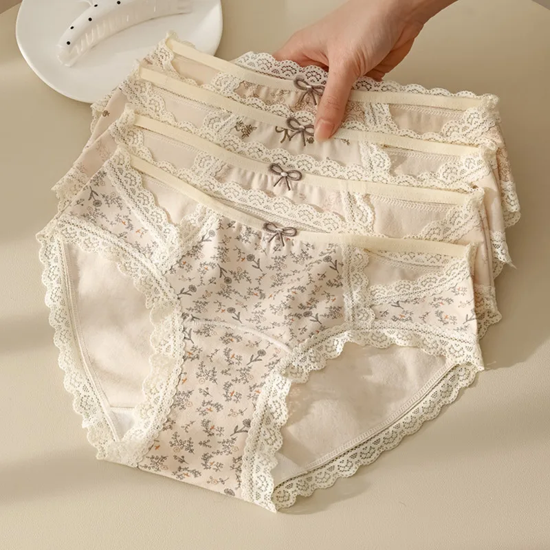 

Комплект из 6 шт. сексуальных женских трусиков: кружевные, дышащие, из чистого хлопка, комфортные, со средней посадкой, легкие, интимное белье