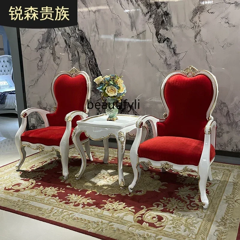 ss8350 French solid wood leisure chair European luxury neoclassical living room single chair carved fabric chair