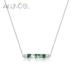 ALLNOEL 925 Sterling Sliver Necklace for Women Natural 5*20mm Green Moss Agate Unique Healing Gemstone Wedding  Jewelry Gifts