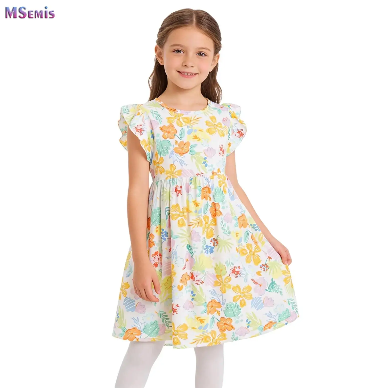

Summer New Floral Baby Girl Dress Sweet Bow Children'S Sleeveless Ruffle Sleeves Clothes for Casual Daily Life