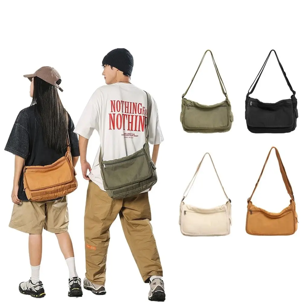 حقائب كتف قطنية كاجوال على طراز Preppy حقائب مدرسية من القماش ذات سعة كبيرة حقائب قماش بلون سادة للجنسين