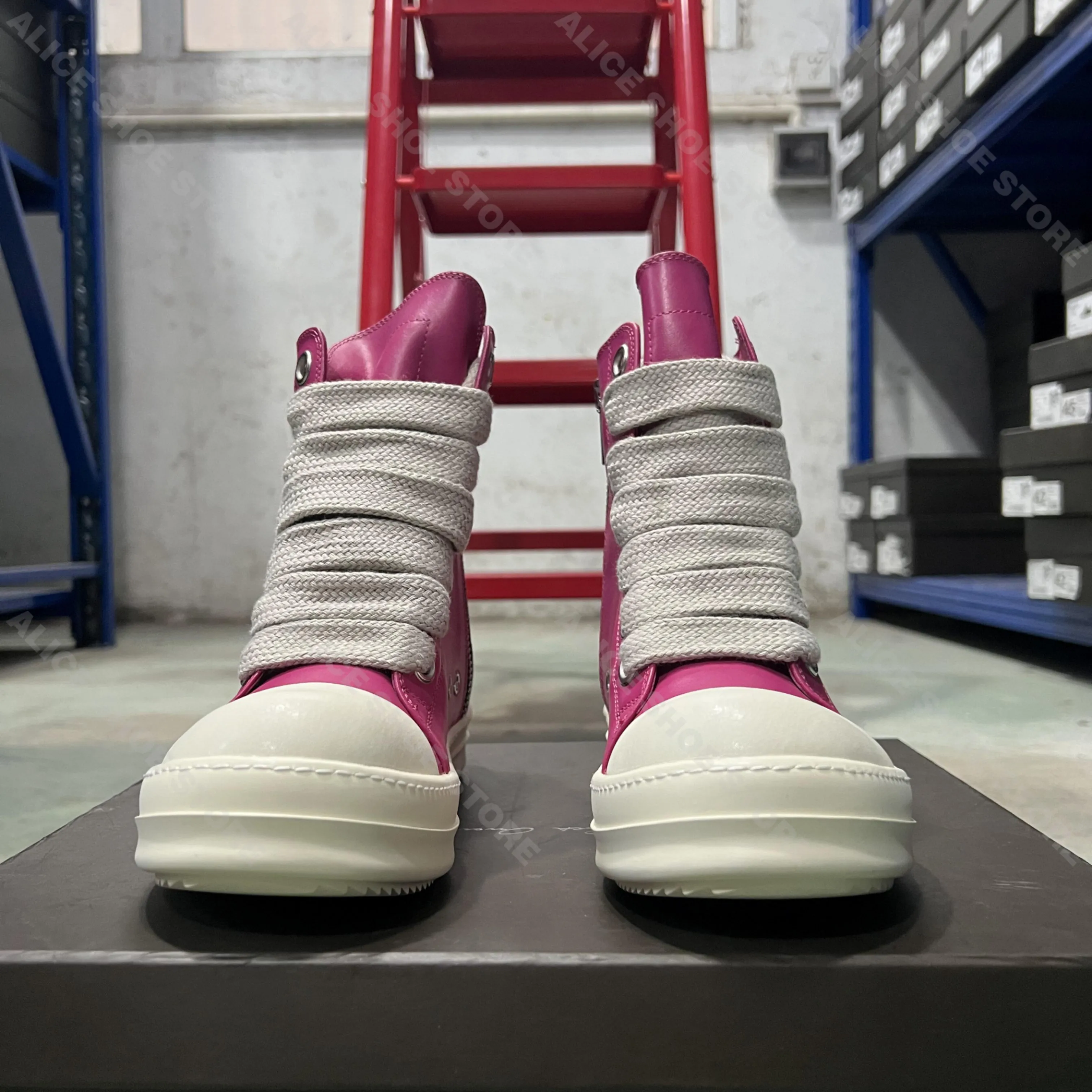 

Designer Women Ankle Boot Casual High Top Men Sneaker Sweet Pink Jumbo Lace-up Leather Shoe Luxury Zipper Street Sport Shoe