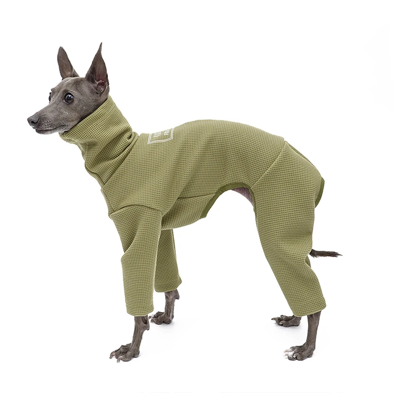 Dog Clothing Soft Green Waffle High-neck 4-legged Coat For Little Greyhound Spring Sweatshirt for Small Mid Puppy Poodle Dogs