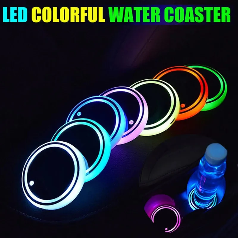 

New Car LED Cup Holder Light Mats Car Coasters Bottle Atmosphere Light Constellation Backlight Lamp LED Cup 7 Colors Holder Pads