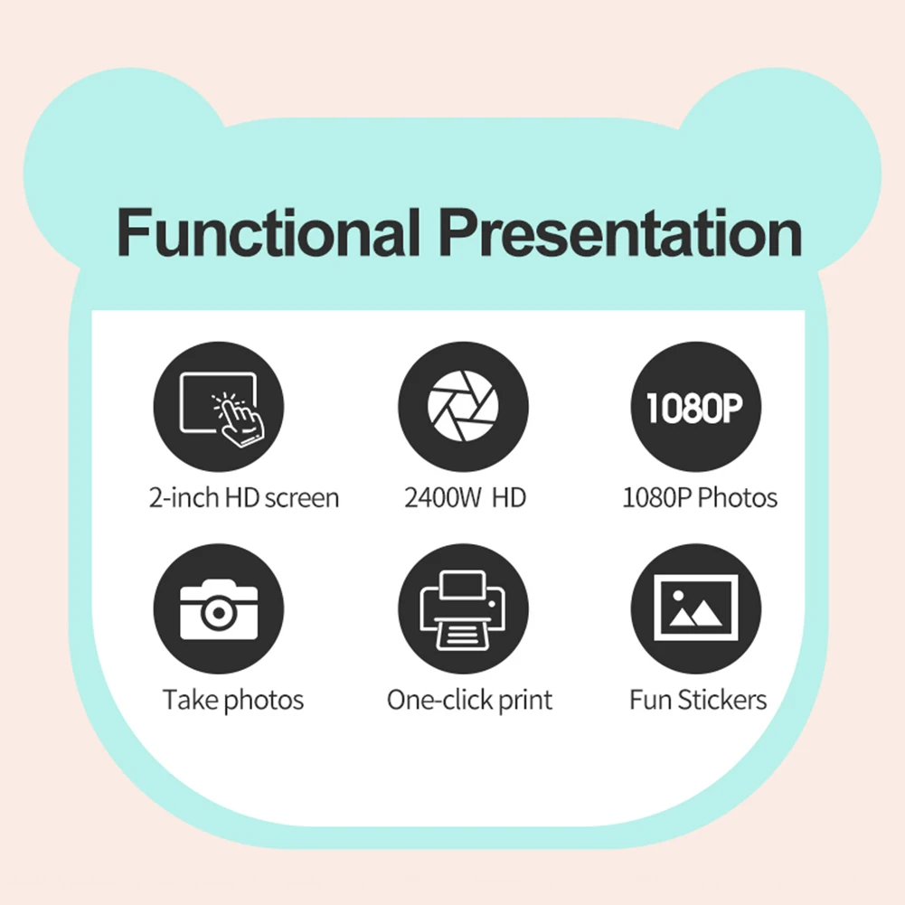 كاميرا طباعة فورية صغيرة للأطفال بدقة 24 ميجابكسل HD 1080 بكسل كاميرا صور رقمية مع لفات ورق طباعة هدية لعيد الميلاد/العطلة