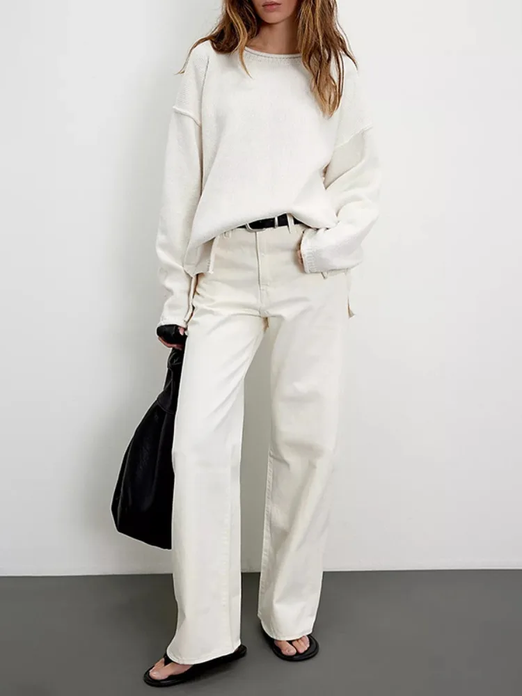 Lemongor femmes couleur unie surdimensionné pull en tricot 2025 nouveau automne hiver à manches longues décontracté polyvalent basique pulls hauts