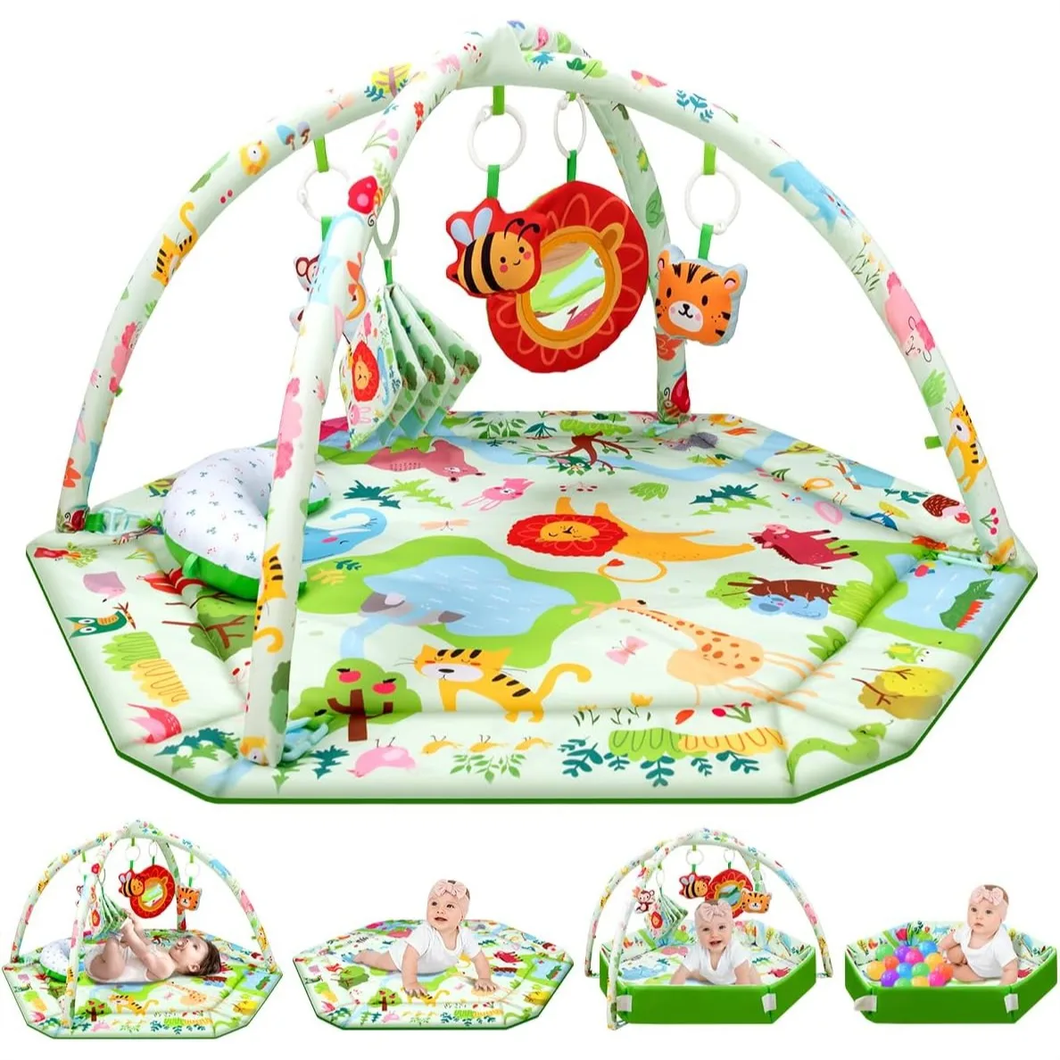 

Baby Play Mat with 6 Detachable Toys, Tummy Time Activity Gym for 0-12 Month Infants