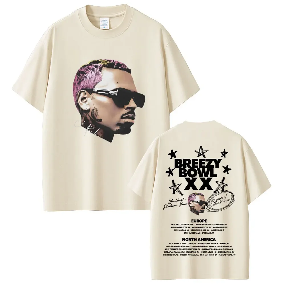 

Rapper Chris Brown Breezy Bowl XX Tour 2025 Round Neck Short Sleeve T-shirt Men Women Hip Hop Pop Music Harajuku Street Tops