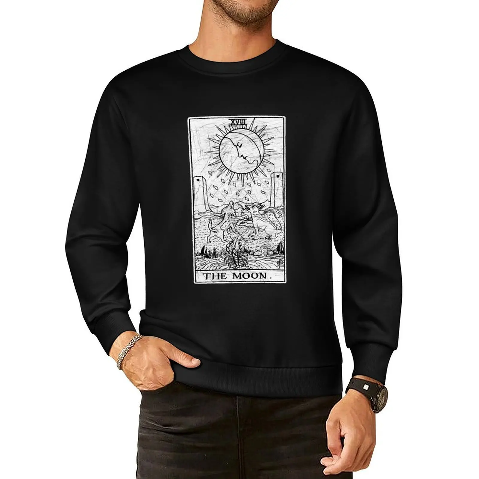 The Moon Tarot Card - Major Arcana - fortune telling - occult Pullover Hoodie hooded shirt japanese style sweatshirt male