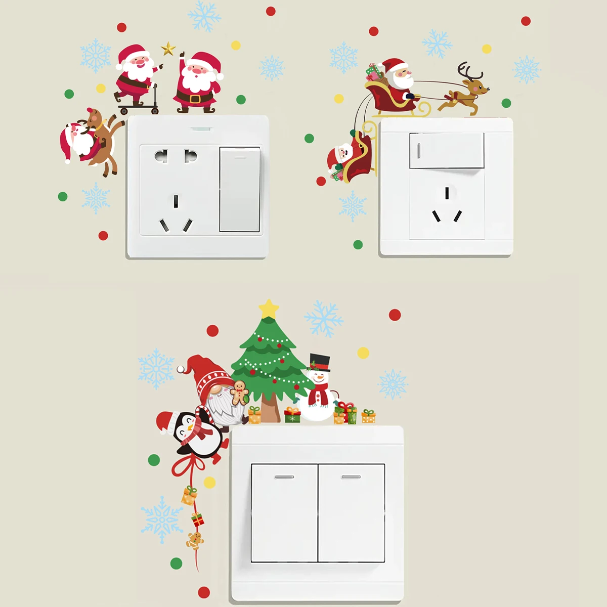 

3pcs Christmas Light Switch Stickers Christmas Party Decoration 2025 Xmas Santa Claus Stickers Navidad Natal New Year Gift 2026