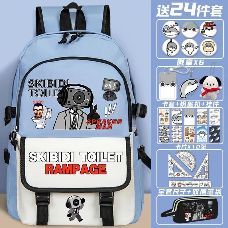 Malla transpirable, negro azul, inodoro Skibidi, Mochilas escolares para estudiantes, niños y adolescentes, Mochilas de gran capacidad, Mochilas de anime para niñas y niños