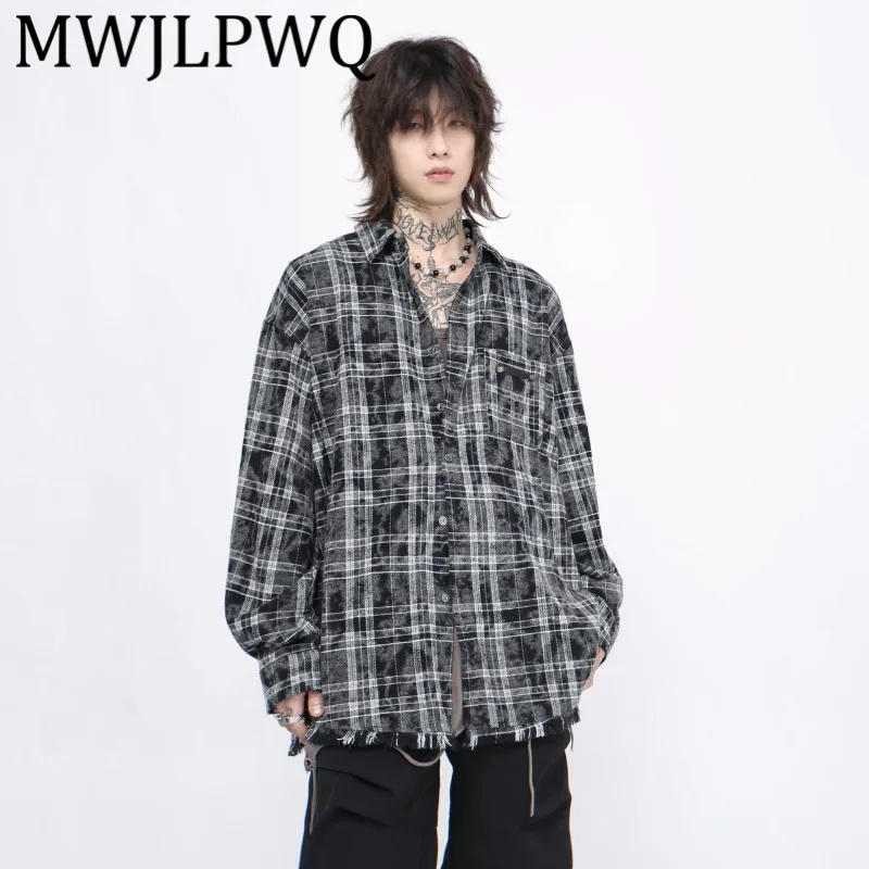 

MWJLPWQ Американские повседневные рубашки в клетку с лацканами, мужские окрашенные в галстук низы, осенние модные топы для пар с длинными рукавами, 2025 Tide 21108