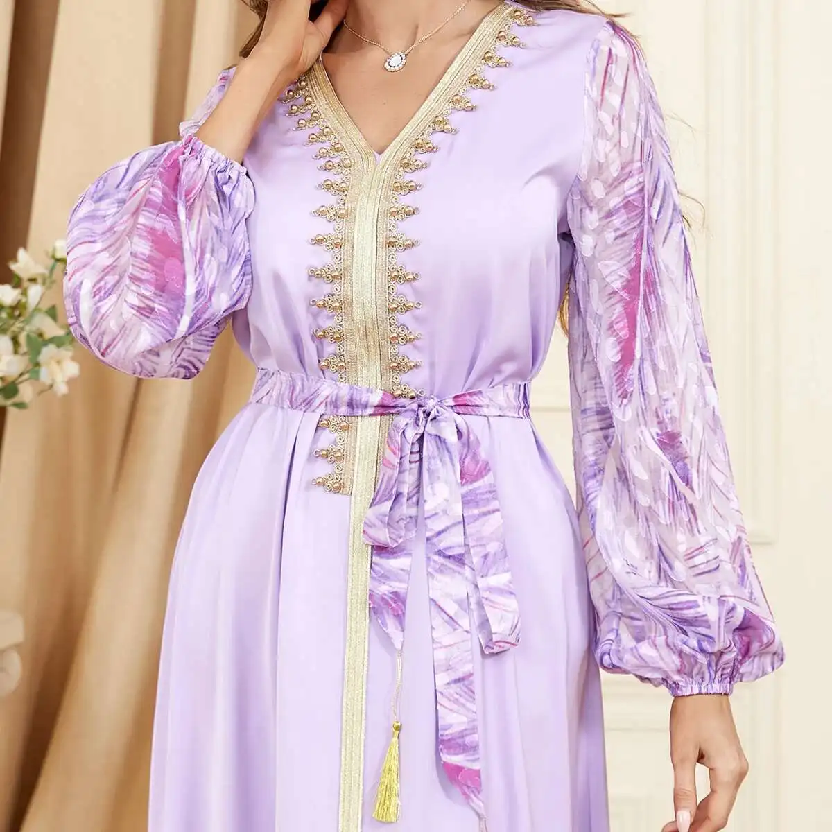 

Abaya Muslin Women Dress V-neck Kaftan Eid Mubarak Kaftan Dubai Abaya Turkey Muslim Moroccan Caftan Evening Dress Clearance Sale