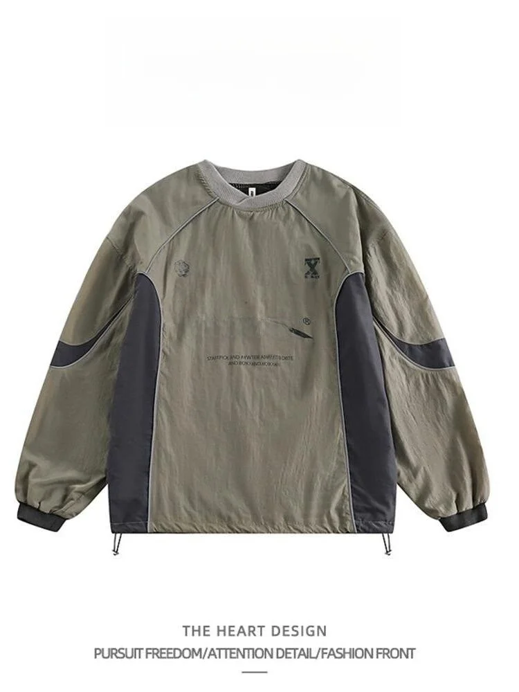 American Retro Color Block round Neck Sweatshirt Men's Casual Loose Fit Fashion Urban Style Spring Autumn Winter Outerwear