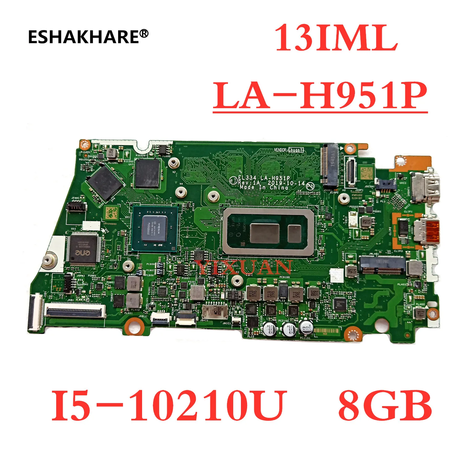 

EL334 LA-H951P motherboard For Lenovo xiaoxin 13iml S340-13IML laptop motherboard with i5 10210U 8G MX350 2G GPU 100% test ok