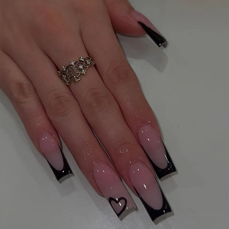 24 قطعة بريق الماس رسومات أظافر وهمية ليوبارد طباعة نصائح الفرنسية طويلة مربع أظافر صناعية مجموعات بسيطة قابلة لإعادة الاستخدام نعش اضغط على الأظافر