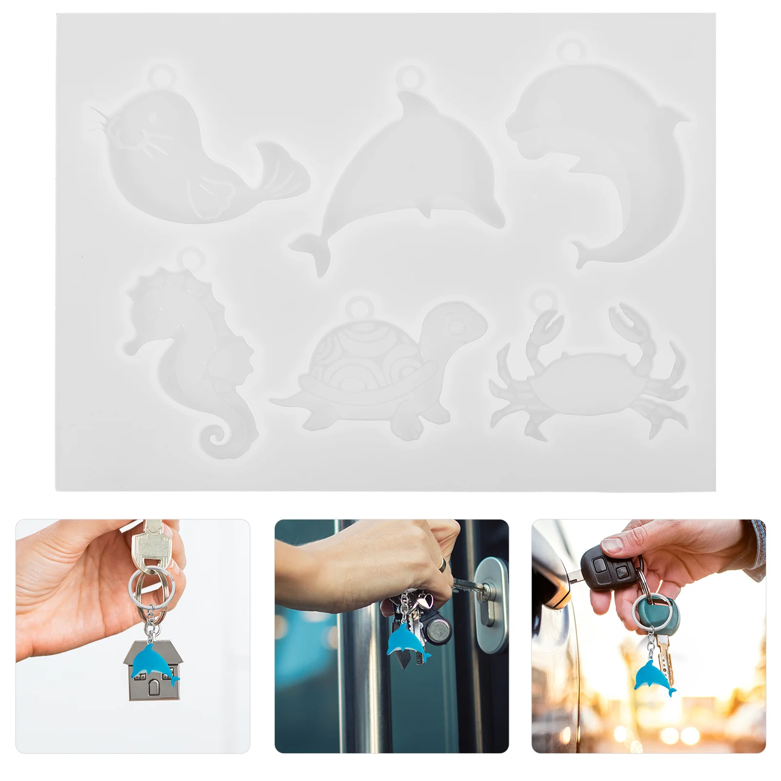 Keychain Mold Silicone Nonstick DIY Molds Epoxy Resin Moulds Making Pendant Charm Unique Flexible Marine Animal