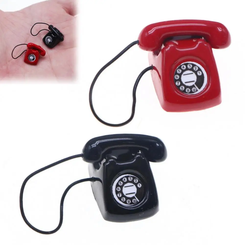 Mini Telephone Model Miniature Retro Alloy Landline Telephone for Doll Houses Decor Bedroom Phone Booth Scene Props Ornaments