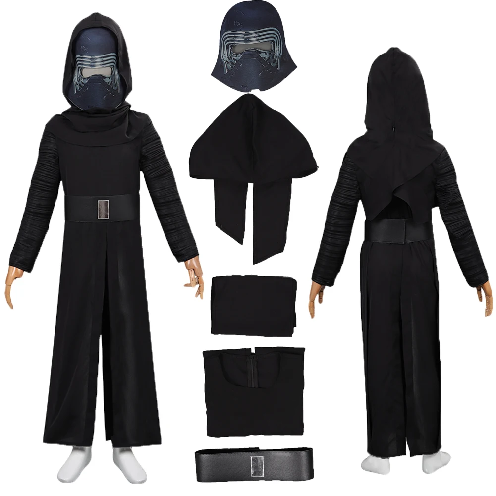 Movie Kylo Ren Cosplay Costume Scarf Headgear Belt Robe Mask For Kids Roleplay Halloween Carnival Suit