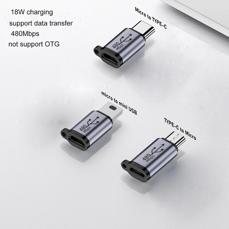 Type C naar Micro USB Mini USB Adapter Converter 18W Aluminium Connector 480M