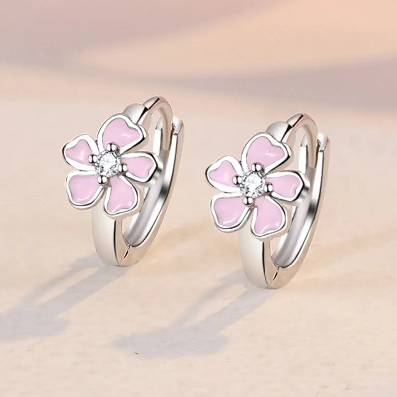 Neue Ohrringe aus 925er-Sterlingsilber mit 5A-Zirkon, rosa Blumen für Frauen, exquisite Freundin, Hochzeit, Verlobung, Schmuck, modisches Geschenk
