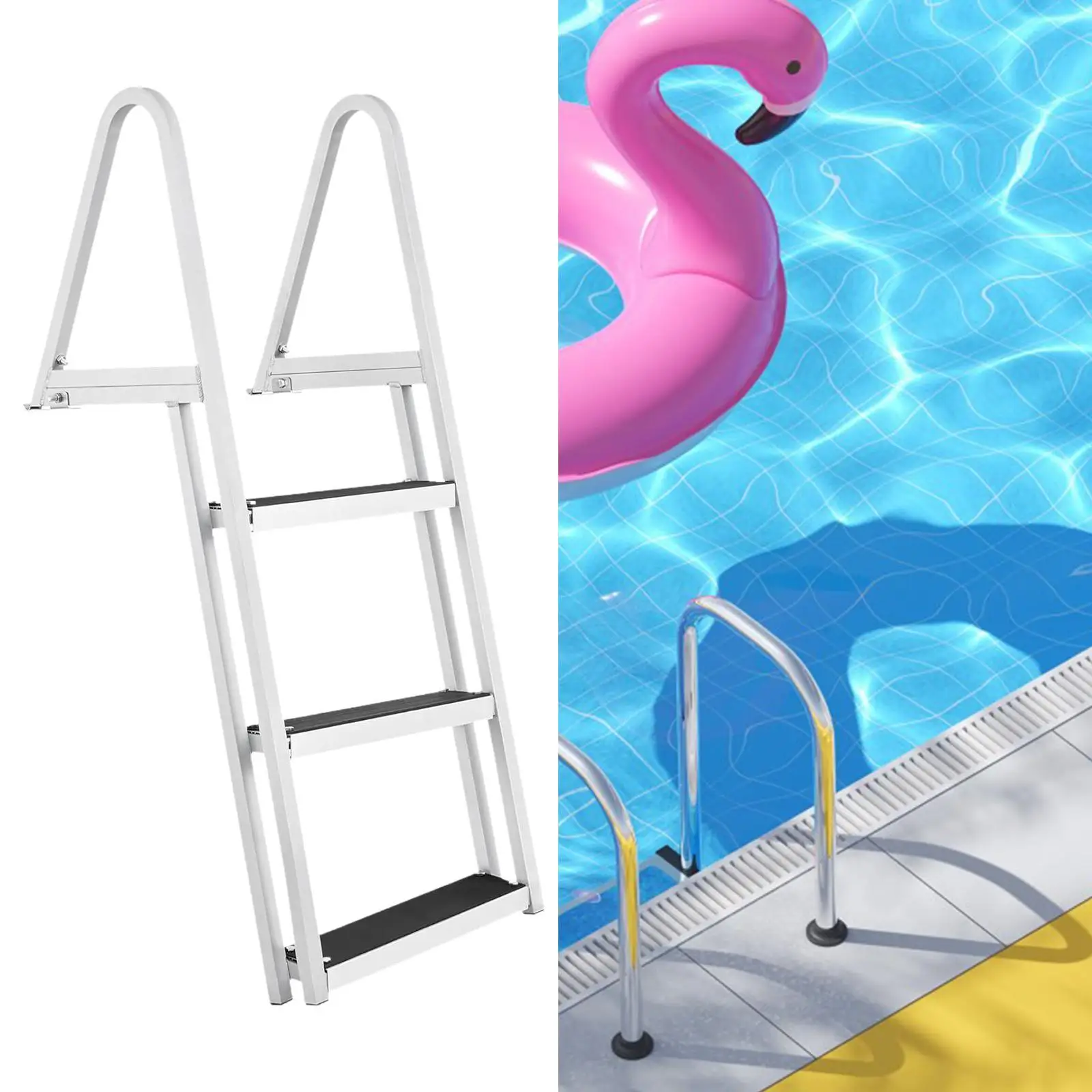 

Aluminum Swim Ladder,3 Step Dock Ladder,Yacht Professional Lake Replacement,Easy to Install Dock Ladder Boat Ladder