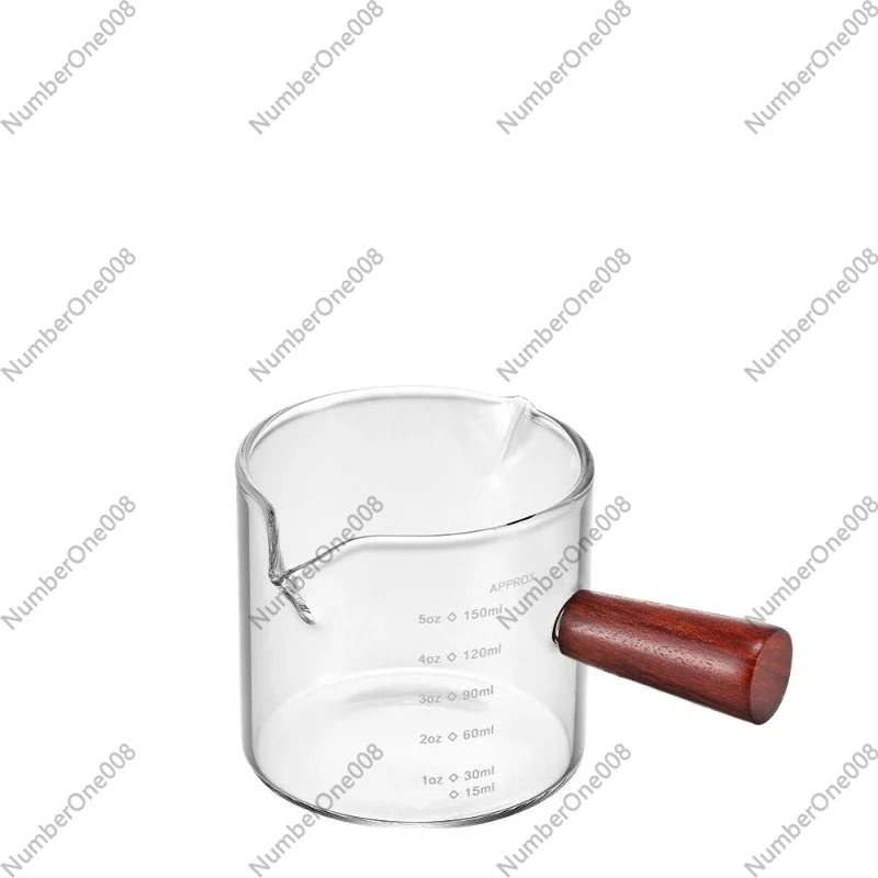 Coffee Cup Glass With Scale Espresso Extraction Measuring Cup Mini Wooden Handle Milk Cup