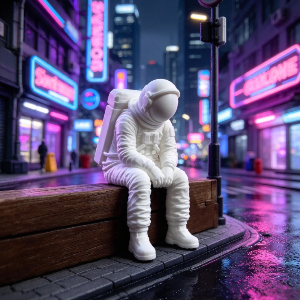 Lonely Sitting Astronaut Figurines 3D Printed Spaceman Desk Ornaments Outer Space Theme Resin Statues for Home Shelf Decor Gifts