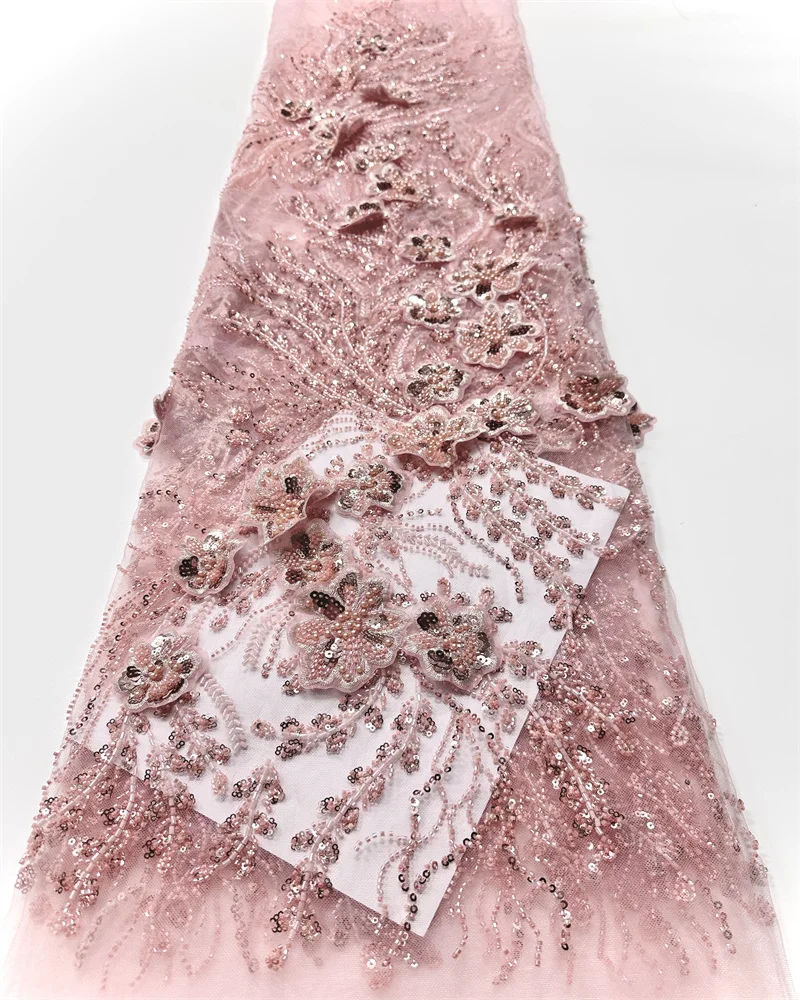 African Nigerian Beaded Embroidery Lace Fabric High-End French Sequins for Wedding Party Dress Sewing Beautiful Fashion