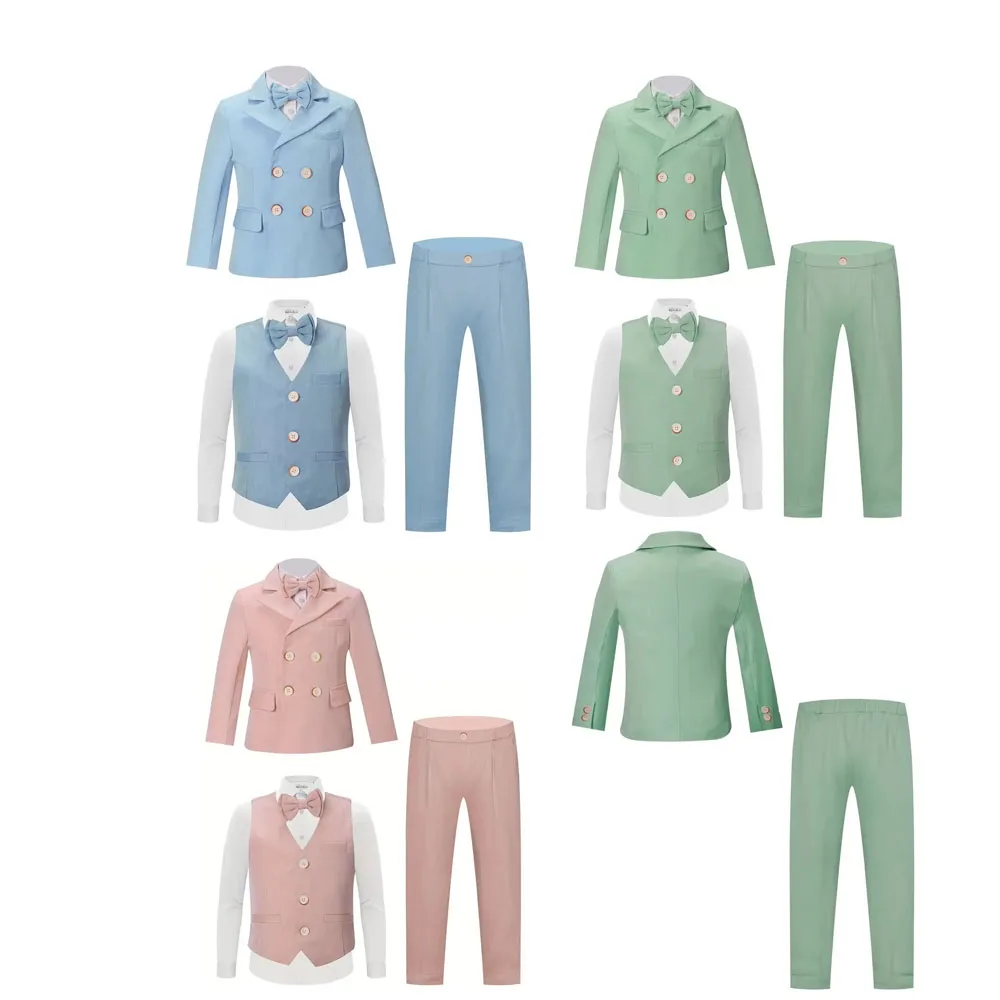 

Boys Candy Color Jacket Vest Pants Bowtie 4Pieces Photography Suit Baby Kids Birthday Wedding Party Dress Performance Tuxedo Set
