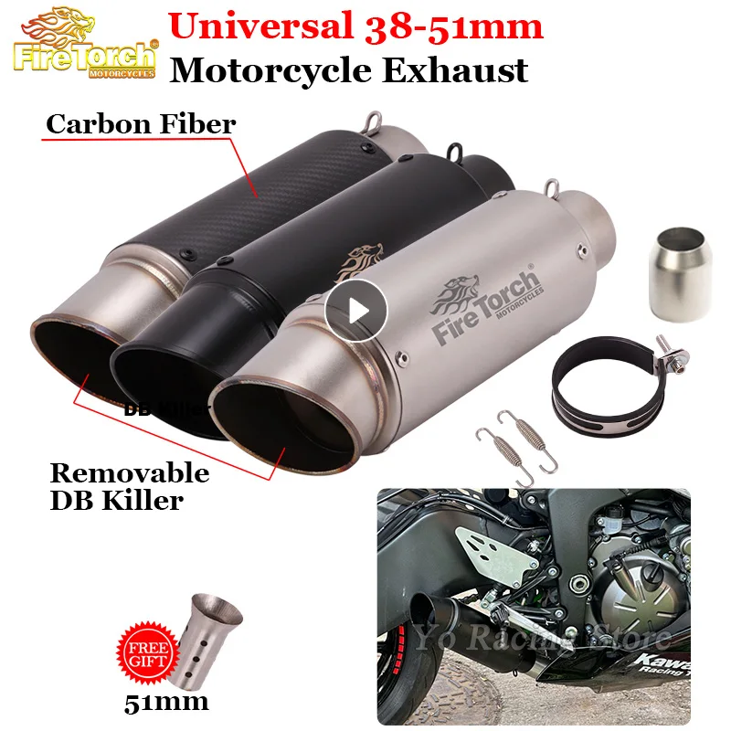 

51MM Universal Motorcycle Exhaust Muffler Moto DB Killer Escape Pipe Motorbike GP Scooter For Fz6 Pcx125 Z750 R1 MT09 R6 CBR500