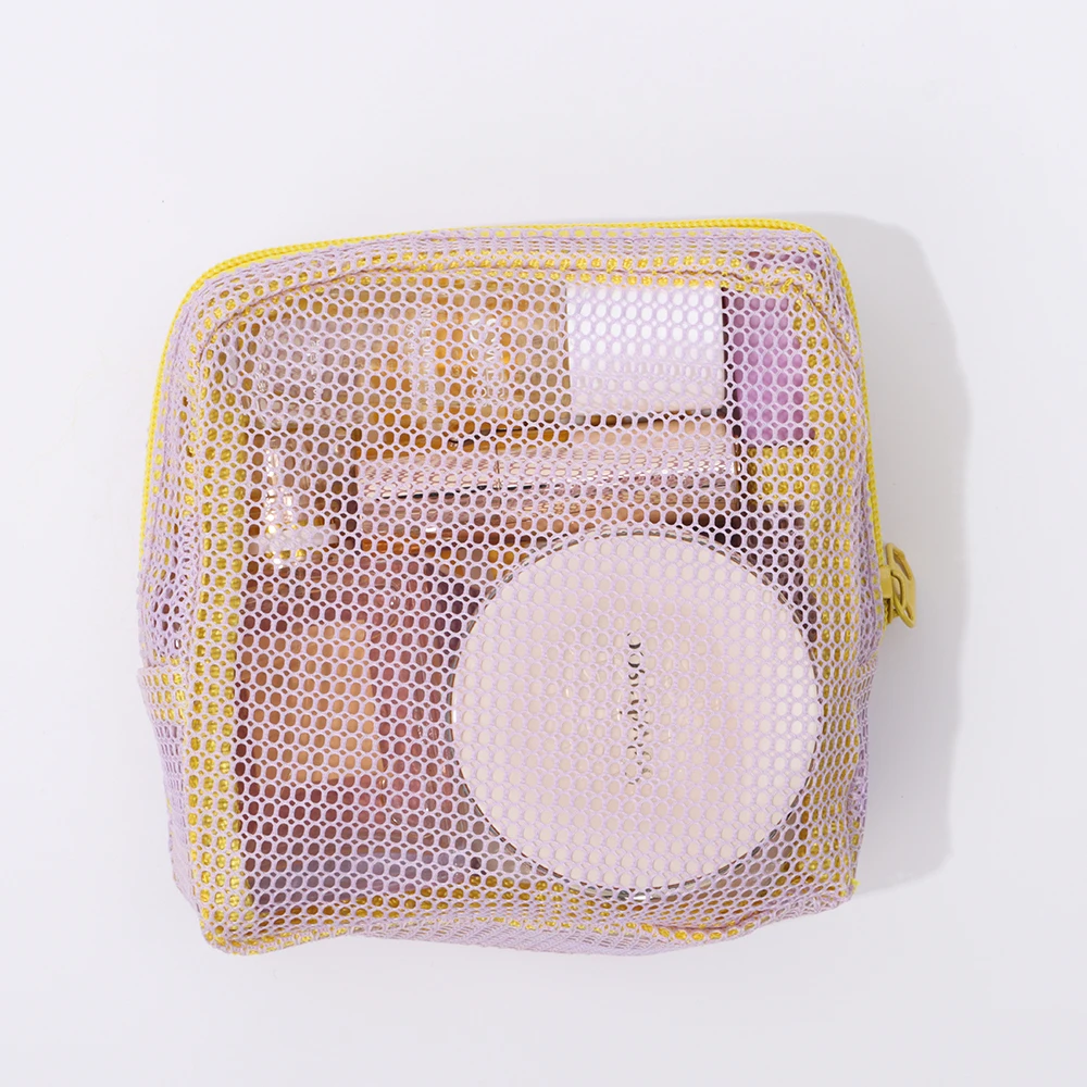 Durable Dopamine Color Storage Bag Candy Color Toiletry Mesh Cosmetic Bag Large Capacity Travel Storage Pouch