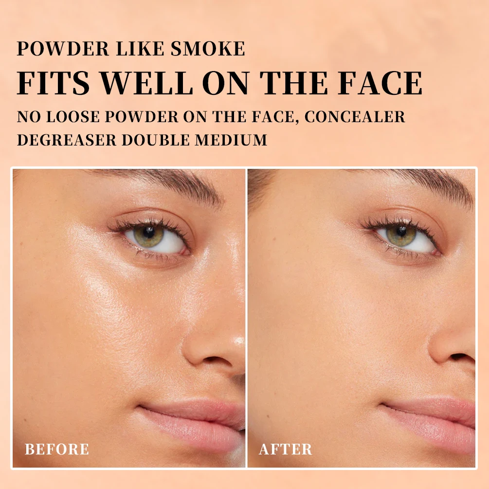QIBEST Pressed Powder Oil-Control Long-Lasting Face Setting Powder Compact Powder Full Coverage Concealer Makeup Base Foundation