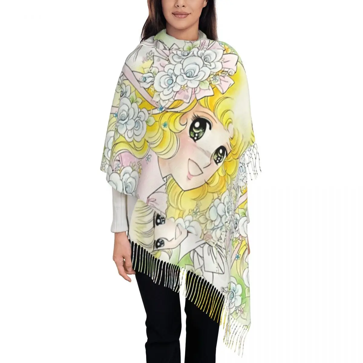

Personalized Printed Flowery Candy Candy Candice Scarf Women Men Winter Fall Warm Scarves Kawaii Cartoon Shawl Wrap