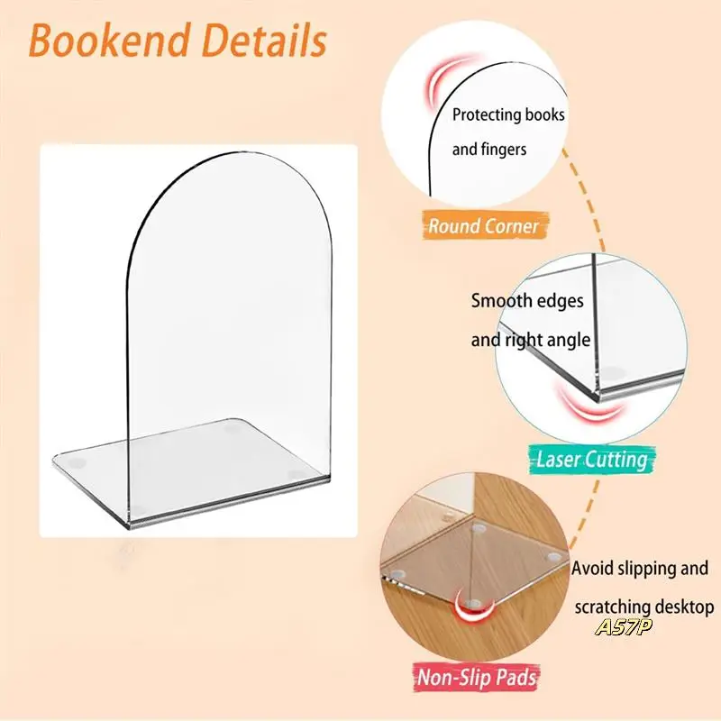 

Acrylic Book Ends For Book Shelves Bookends Non-Skid Book End Clear Bookends For School Library And Desktop Organizer
