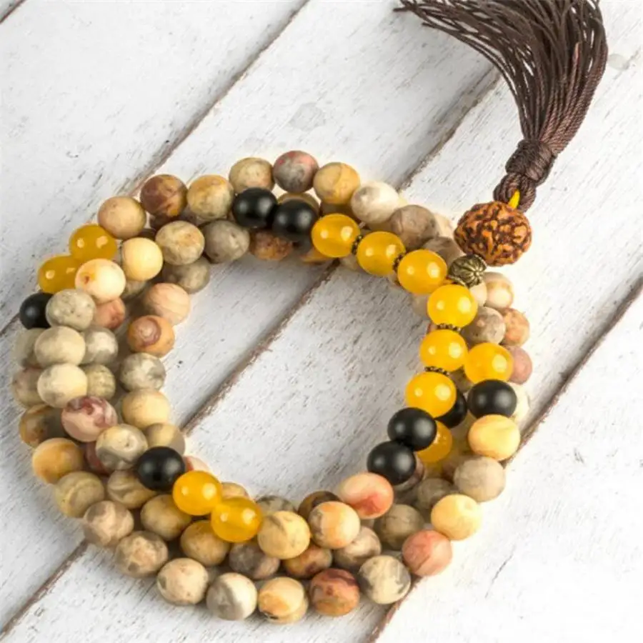 

Handmade natural stone beads 108 necklace,men's cuff button necklace,Ramadan prayer bead,women's meditation,holiday gift