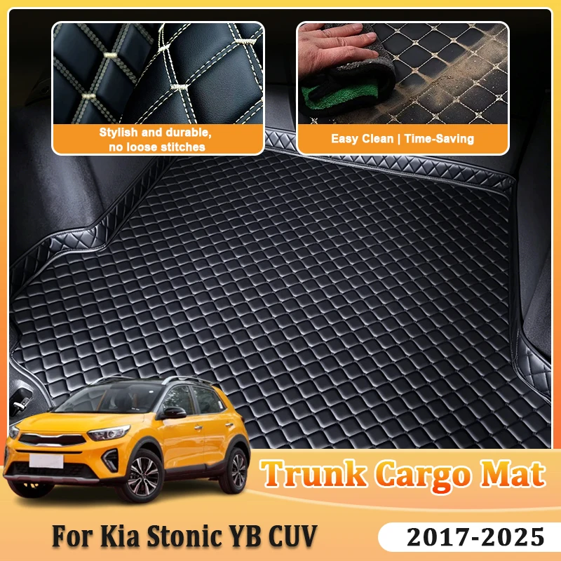 Kofferraummatte für Kia Stonic Zubehör YB CUV KX1 2017-2025 2019 2021 Anti-Schmutz Bodenablage aus Leder für den Autoinnenraum