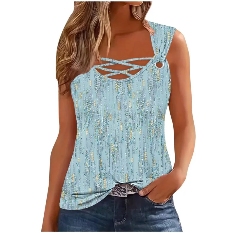 Tank top for women's summer fashion, new women's non positioning, checkered printed camisole, sleeveless T-shirt, loose vest