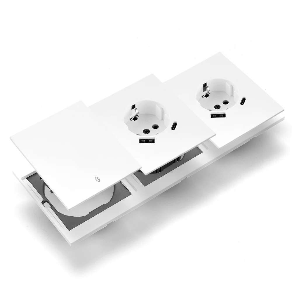Skin Sensation USB A+C Integrated Panel Rocker Switch Skin Feel Paint Wall Socket Embedded Power Sockets Button Light Switch