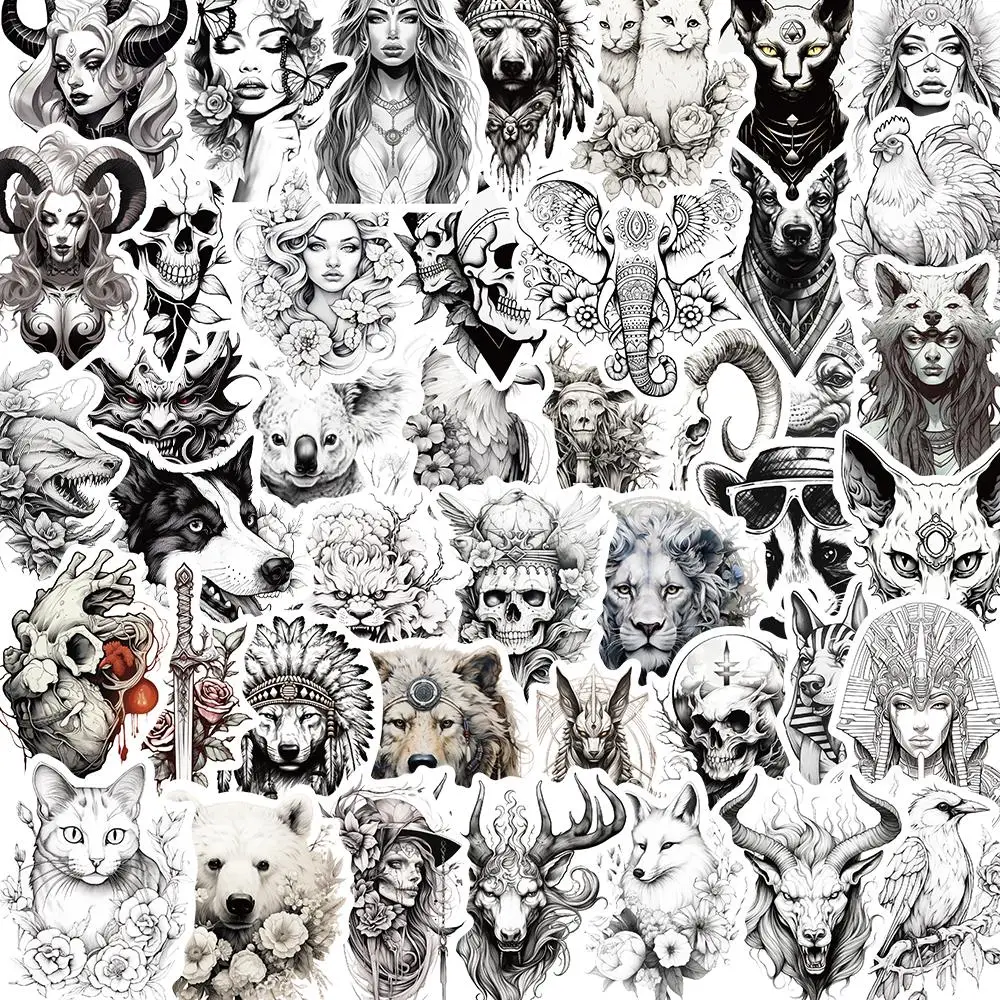 

10/50PCS Black White Aesthetic Gothic Art Stickers Stationery Laptop Goth Sticker Craft Supplies Vintage Scrapbooking Material