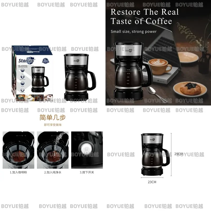 Mini Semi Automatic Electric Coffee Maker 1.8L Compact Espresso Machine for Home Office Kitchen Brewing