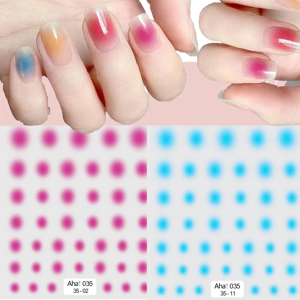 3D 그라디언트 블러쉬 네일 아트 스티커 핑크/블루/레드/옐로우 블룸 옹 브르 네일 데칼 자체 접착 카와이 블러쉬 그라디언트 반투명