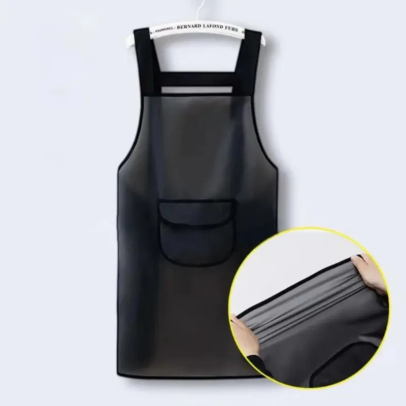 Transparent Black PVC Waterproof Kitchen Apron Oil Resistant Household Work Apron Dirt-Proof Cleaning Aprons for Practical Use