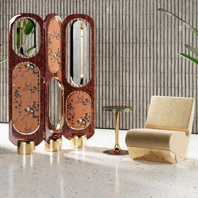 Modern luxury indoor/outdoor living room partition screen Mirror decorative art partition screen