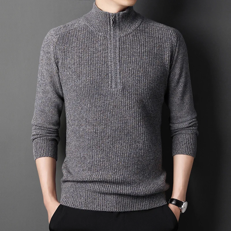 

neck Men's zipper sweater half sweater high 2023 winter new pure wool thickened warm casual sweater