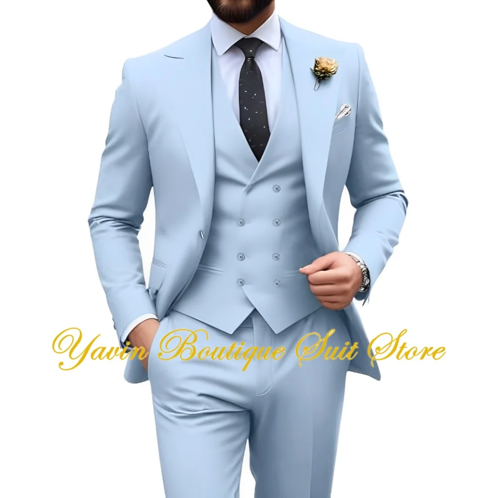Men's Suit Slim Fit 3 Piece Double Breasted Suit Men Formal Tuxedo Set Casual Wedding Prom Groom Suits