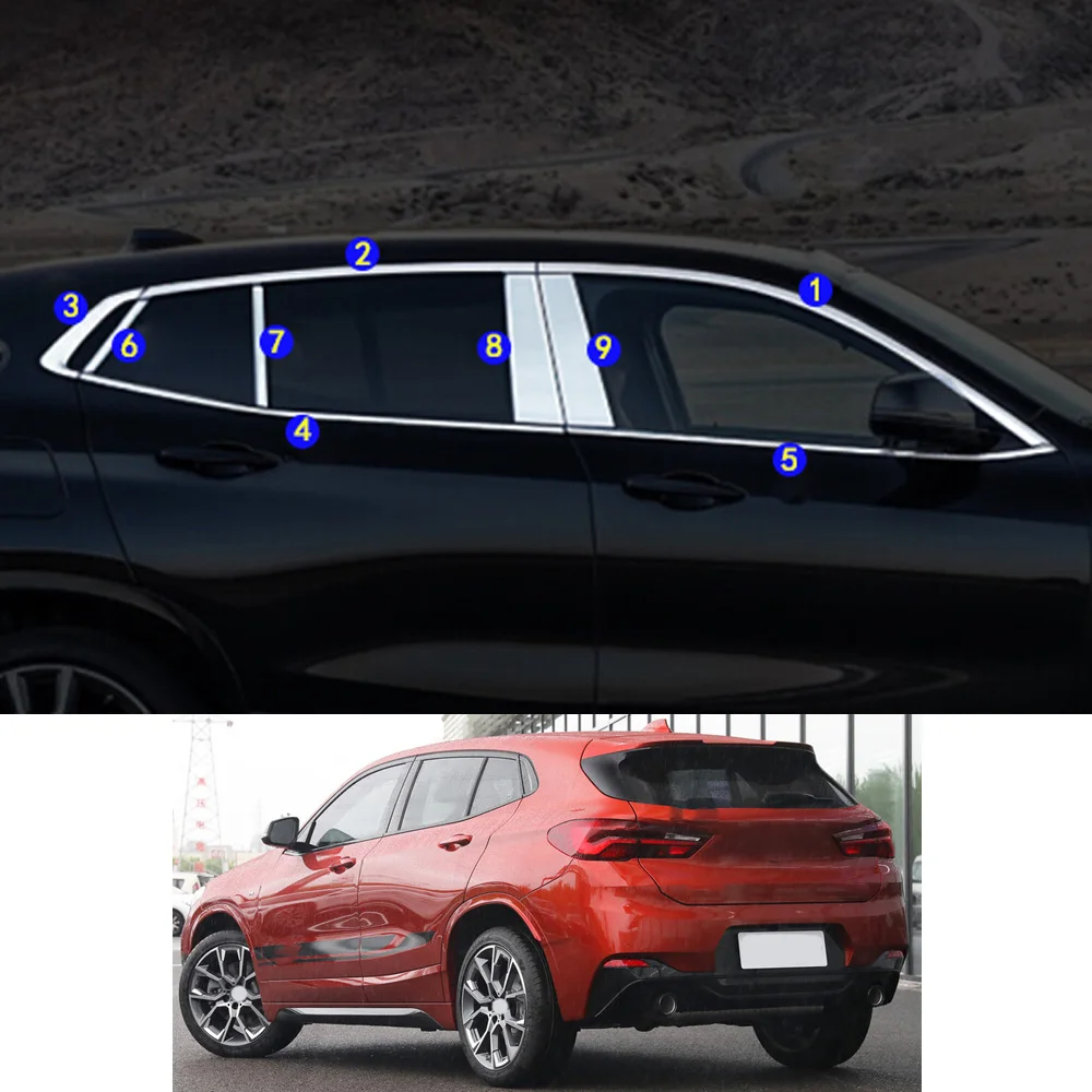 Sticker Garnish Pillar Window Middle Strip Trim Frame Hoods For BMW X2 SDrive XDrive 20i 25i 2019 2020 2021 2022