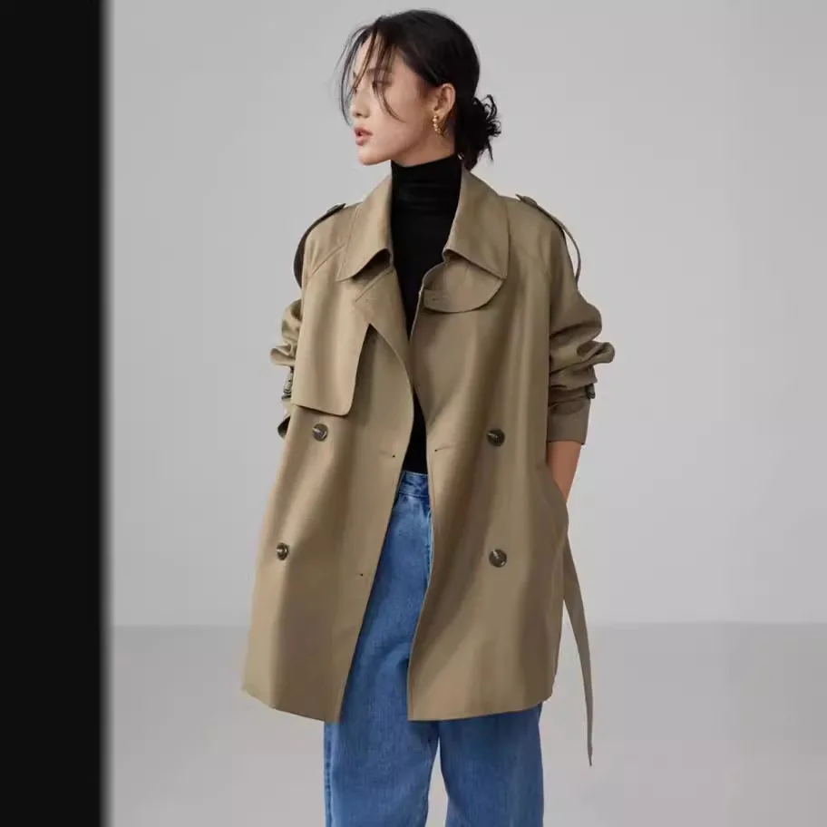 

SuperAen 2024 Spring Autumn New Khaki Trench Coat Women's Korean Double Breasted Fashion Trench Coat